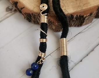 Set of 2 Handmade Loc/ Lapis Lazuli Beads/ Dreadlock/ Braid/ Twist/ Spirals/ Coils/Braid Jewelry/ Hair Accessories/ Loc / Gold/ Loc Jewelry
