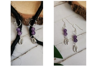 2 Beaded Loc Rings OR Earrings/ Shells/ Loc Jewelry/ Braid Jewelry/ Twist/ Hair Accessories/ Dreadlock/ Hobo/ Amethyst/ Smoky Quartz/ Lapis