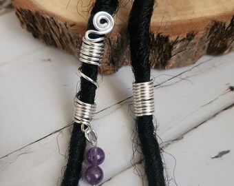 Set of 2 Handmade Loc/ AMETHYST Beads/ Dreadlock/ Braid/ Twist/ Spirals/ Coils/Braid Jewelry/ Hair Accessories/ Loc / Silver/ Loc Jewelry