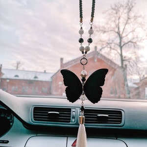 Pingente para espelho retrovisor de carro | acessórios para automóveis | pingente para carro | contas naturais | acessórios | joias | amuleto da sorte | borboleta | presente | brinde