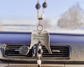 Dije de espejo de coche / accesorios de coche / colgante de coche / cuentas naturales / accesorios / joyería / amuleto de buena suerte / alas / ángel