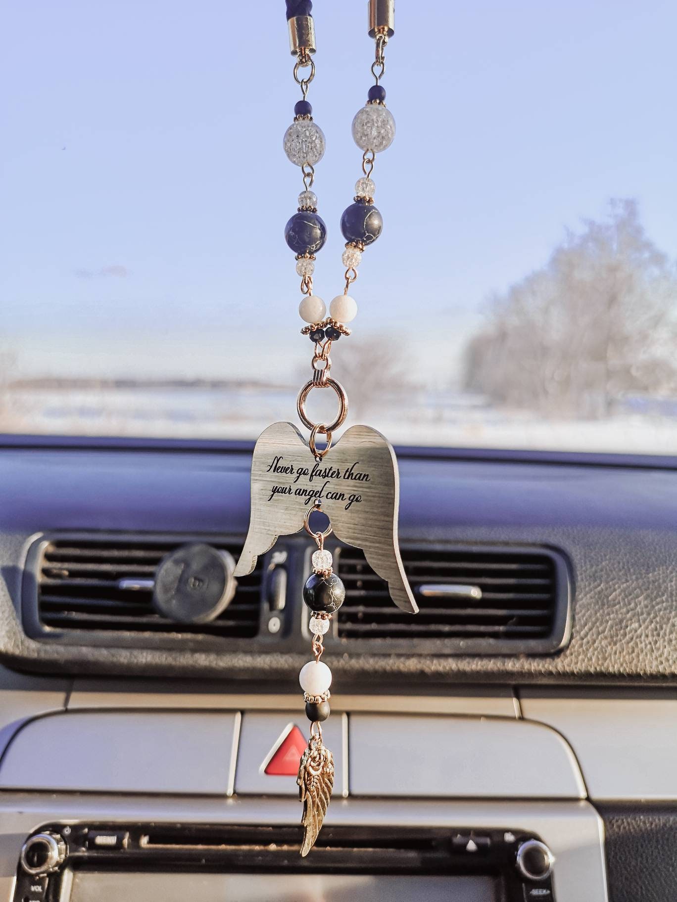 Car Mirror Charm Auto Accessories Car Pendant Natural Beads Accessories