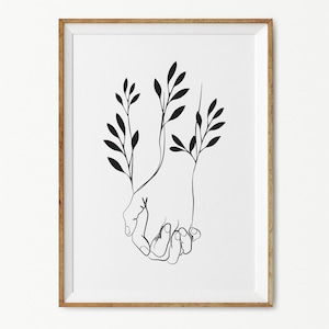 Holding Hands Line Drawing Wall Art