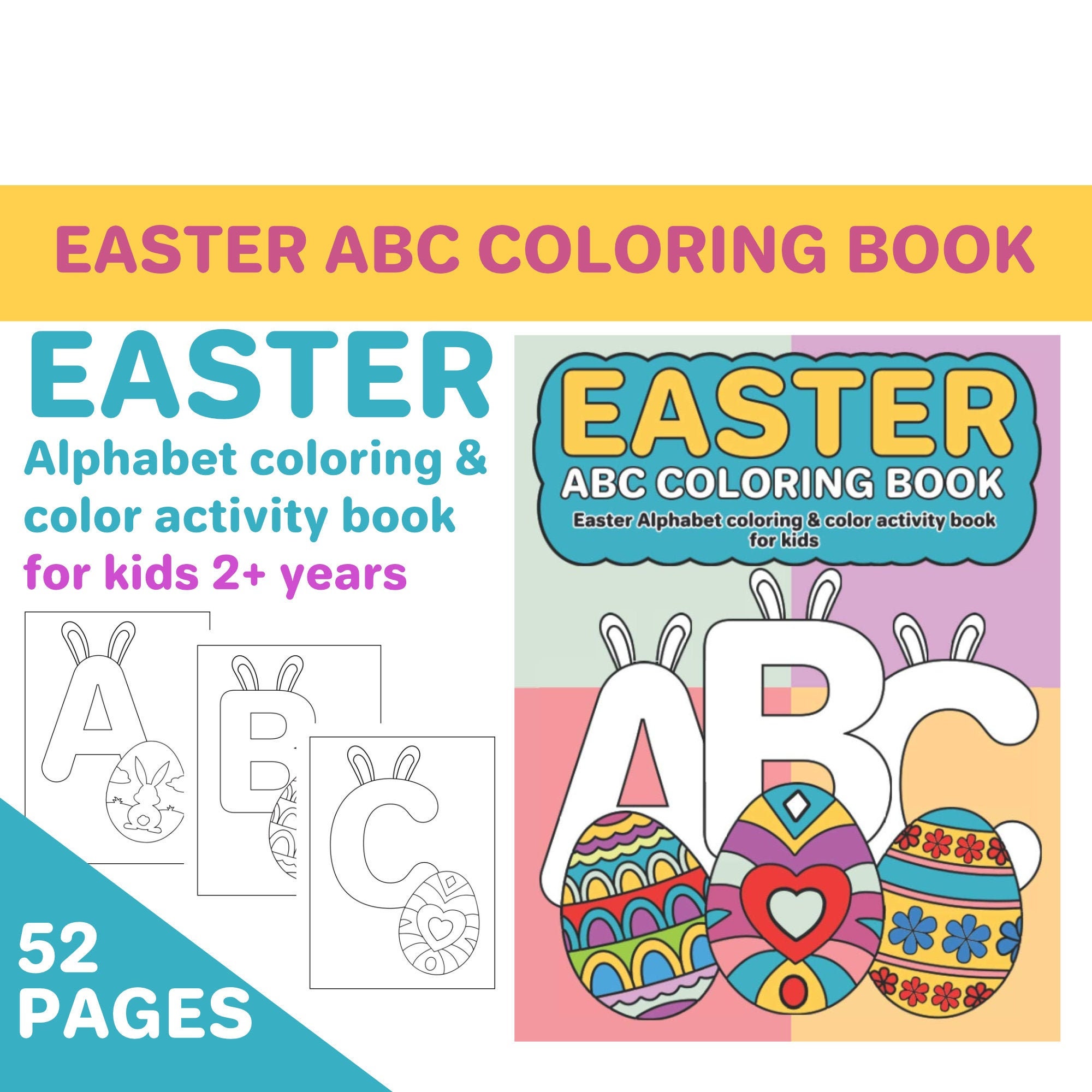 Easter ABC Coloring Book For Kids: Easter Alphabet coloring &amp; | Etsy