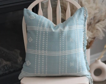 Handloom Cotton Pillow Cover: Baby Blue Boho Tribal Design
