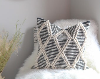 Black and White Boho Pillow Cover / Scandi Boho / Neutral Decorative Pillow / 20x20
