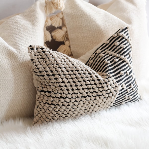 Housse de coussin Boho / Scandi Boho / Oreiller décoratif neutre / 14x20 /Boho Home Decor / Housse de coussin lombaire