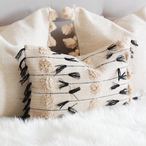 Boho Pillow Cover / Scandi Boho / Neutral Decorative Pillow / 14x20 /Boho Home Decor / Lumbar Pillow Cover