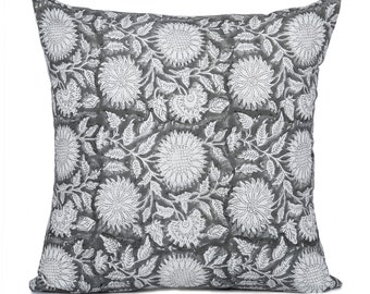 Malibu | Hand Block Floral Pillow Covers | Hand Blocked Cushion | Decorative Cotton Pillow Cover | Designer Pillow | Neutral Pillow