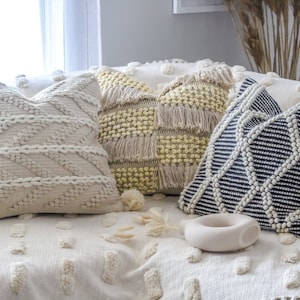 Set of 3 Handwoven Boho Pillow Covers  / 20x20 inches / Boho Home Decor / Pillow Combo / Cushion Cover Set / Mother&#39;s day gift