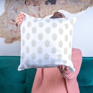 Floral Pillow Cover: Neutral Spun Polyester Throw Pillow, Double-Sided Print