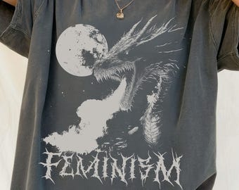 Feminism Dragon Graphic T-Shirt Medieval Dragon Vintage Medieval Tshirt Feminist Dark Fantasy Tee Vintage Feminism Graphic Tee Gothic Shirt