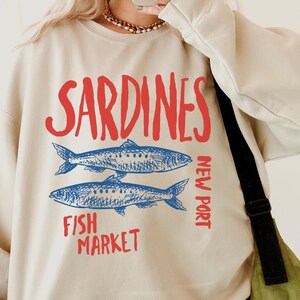 Sardines Sweatshirt Fisherman Sweater Sardine Old Money Aesthetic Sardine Print Ocean Inspired Style Fisherman Aesthetic Oceancore