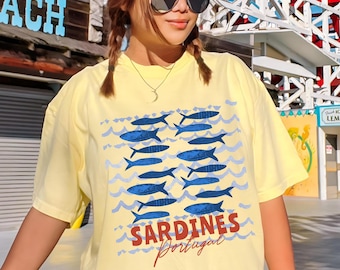 Camisa de sardinas Suéter de pescador Estética de sardinas Dinero antiguo Estampado de sardinas Estilo inspirado en el océano Estética de pescador Oceancore