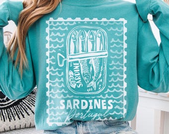 Långärmad skjorta med sardiner, ostronskjorta, hummerskjorta, strandskjorta, Amalfikustskjorta, sardiner, grafisk t-shirt, tomatflicka, sommarsemesterskjorta