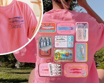 Camisa de sardinas Suéter de pescador Estética de sardinas Dinero antiguo Estampado de sardinas Estilo inspirado en el océano Estética de pescador Oceancore