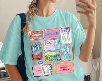 Camisa de sardinas Suéter de pescador Estética de sardinas Dinero antiguo Estampado de sardinas Estilo inspirado en el océano Estética de pescador Oceancore