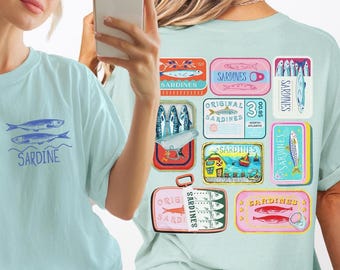 Camisa de sardinas Suéter de pescador Estética de sardinas Dinero antiguo Estampado de sardinas Estilo inspirado en el océano Estética de pescador Oceancore