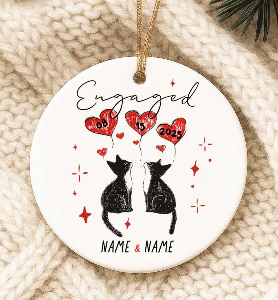 Engaged Cat Icon Personalized Engagement Ornament Gift Cats Engagement Present ...