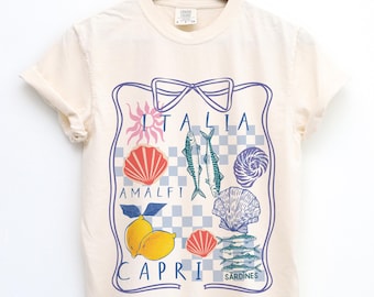 Chemise sardines Chemise huîtres Chemise homard Fille d'été Chemise côte amalfitaine d'été T-shirt graphique sardine Tomate Girl Summer Old Money esthétique