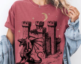 Medieval Dragon Vintage Dark Art Graphic Shirt Mystical Medieval Fantasy Fashion 90s Tattoo Retro Y2k Tshirt Dragon Lovers Gift Tee