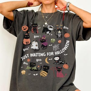 Just Waiting For Halloween Shirt Black Cat Halloween Shirt Vintage Halloween Shirt Halloween Black Cat Shirt Halloween Cat Shirt