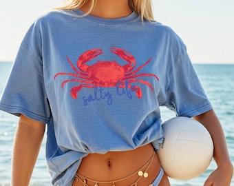 Crab Shirt Beach Shirts Amalfi Coast Shirt Retro Graphic T-shirt Fisherman Aesthetic Amalfi Coast Shirt Tomato Girl Summer Vacation Shirts