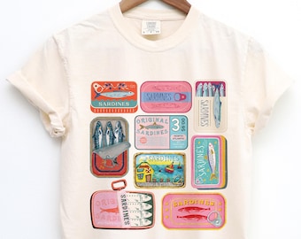 Camisa de sardinas Suéter de pescador Estética de sardinas Dinero antiguo Estampado de sardinas Estilo inspirado en el océano Estética de pescador Oceancore