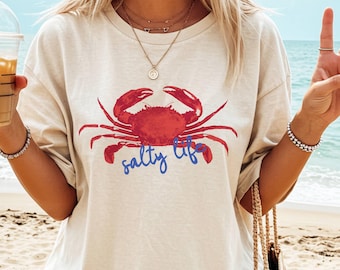 Crab Shirt Beach Shirts Amalfi Coast Shirt Retro Graphic T-shirt Fisherman Aesthetic Amalfi Coast Shirt Tomato Girl Summer Vacation Shirts