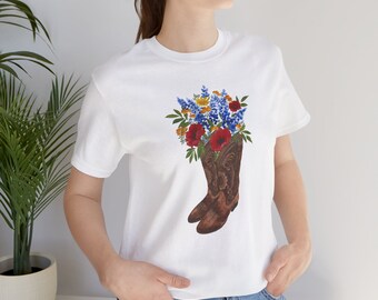 Boots and Bluebonnets TShirt, Cowgirl Boots, Texas Wildflowers, Floral Country Concert TShirt