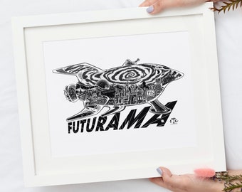 FUTURAMA 'planet express ship' A4 cartel impreso