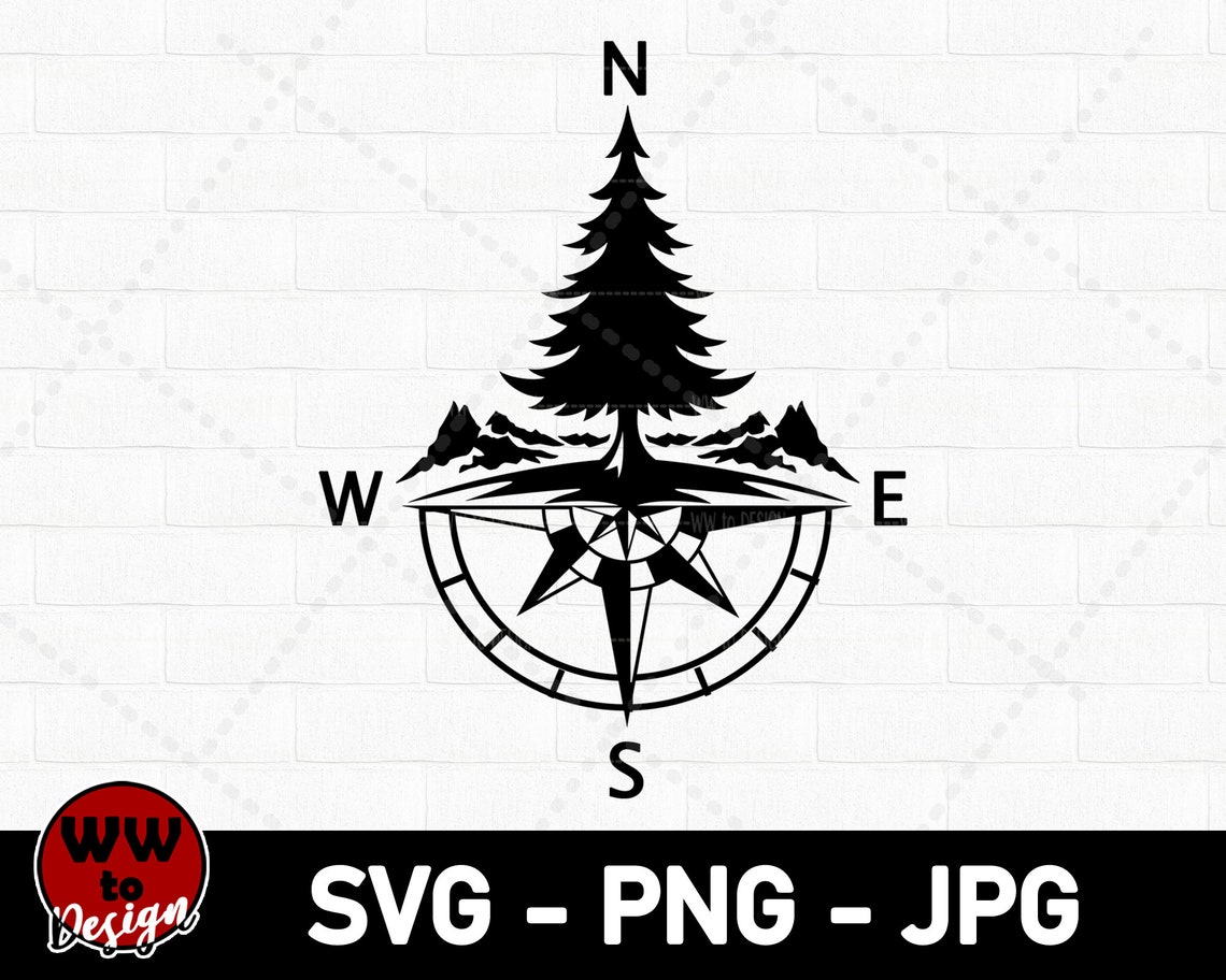 Mountains Tree Compass SVG Compass Mountain Decals Cut File Etsy