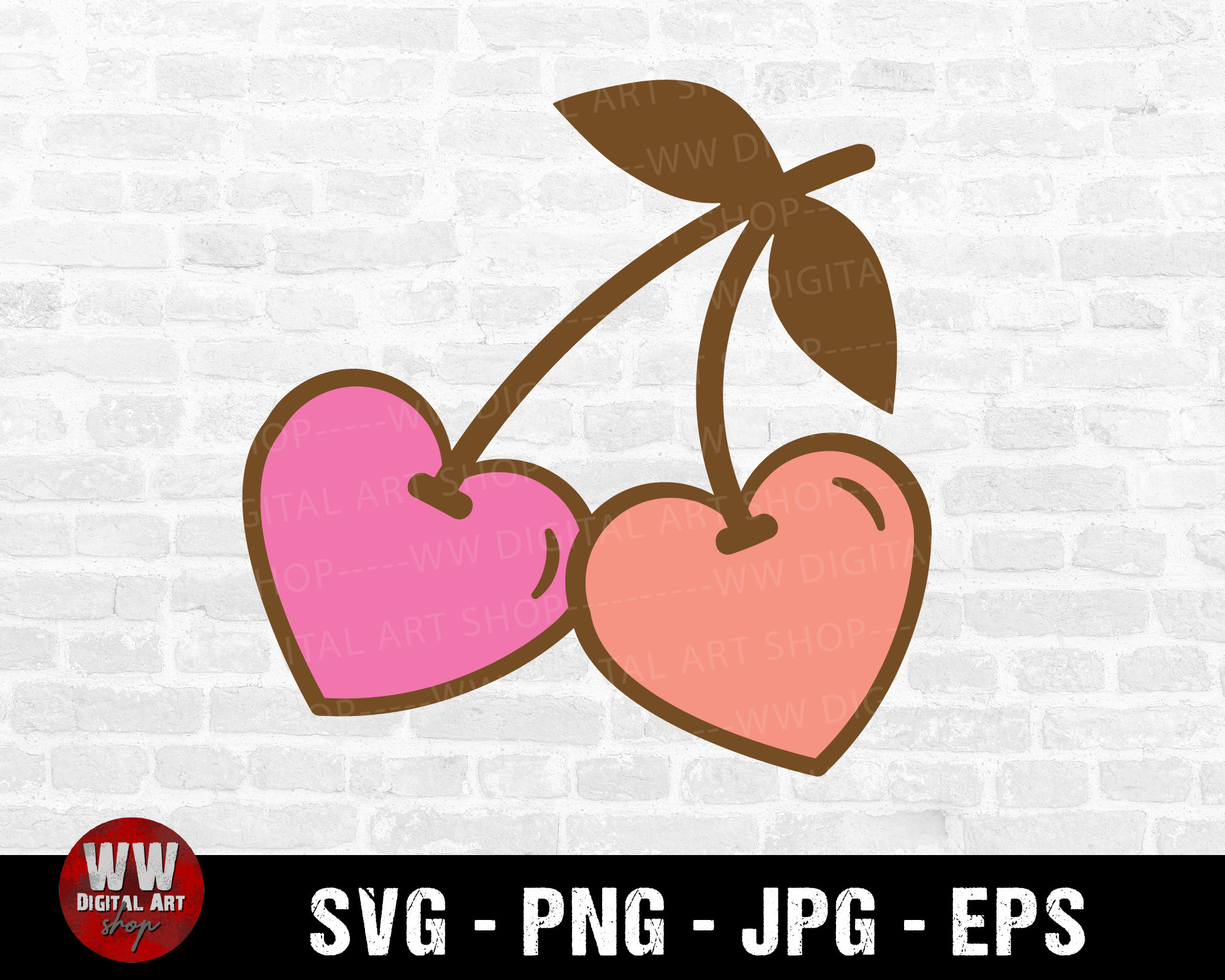 Cherry Hearts Svg, Cherry Valentines Day Svg, Cute Cherry Heart