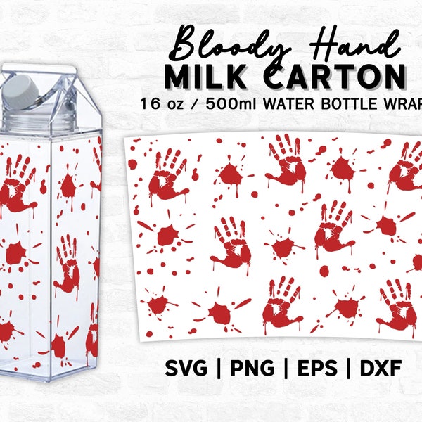 Bloody Hand Milk Carton Bottle Wrap Svg 500 ml/16 oz, Dripping Blood Full Wrap, Bloody Halloween Acrylic Water Bottle Wrap, Blood Splash Svg