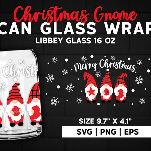 Merry Christmas Gnome Can Glass Wrap Svg Snow Winter Red - Etsy