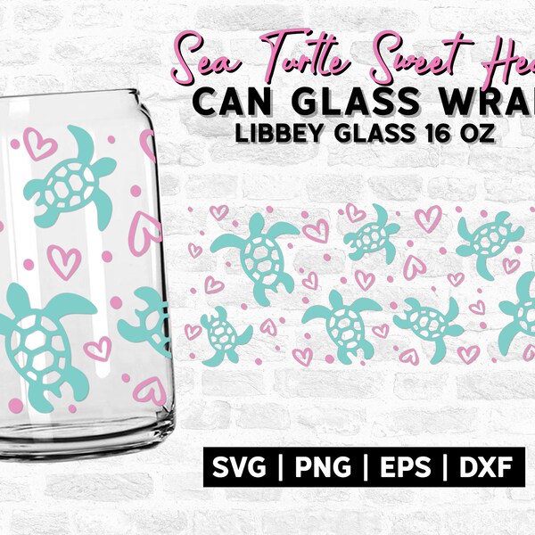 Sea Turtle Can Glass Svg, Summer Vibes Coffee Glass Svg, Sea Turtle With Ocean Life Svg for Libbey Glass 16 Oz, Summer Turtle Full Wrap