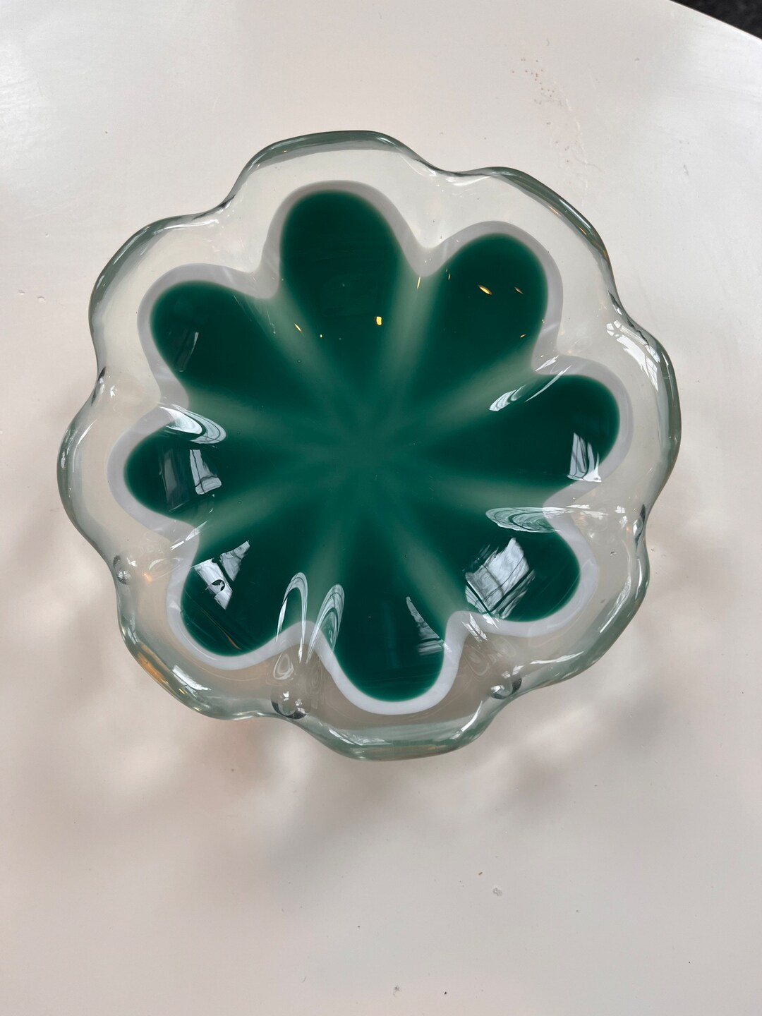 1955 Flygsfors Green Flower Bowl From the Coquille Collection, Swedish