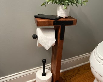 Iron Toilet Paper Holder/ Stand w/ Shelf