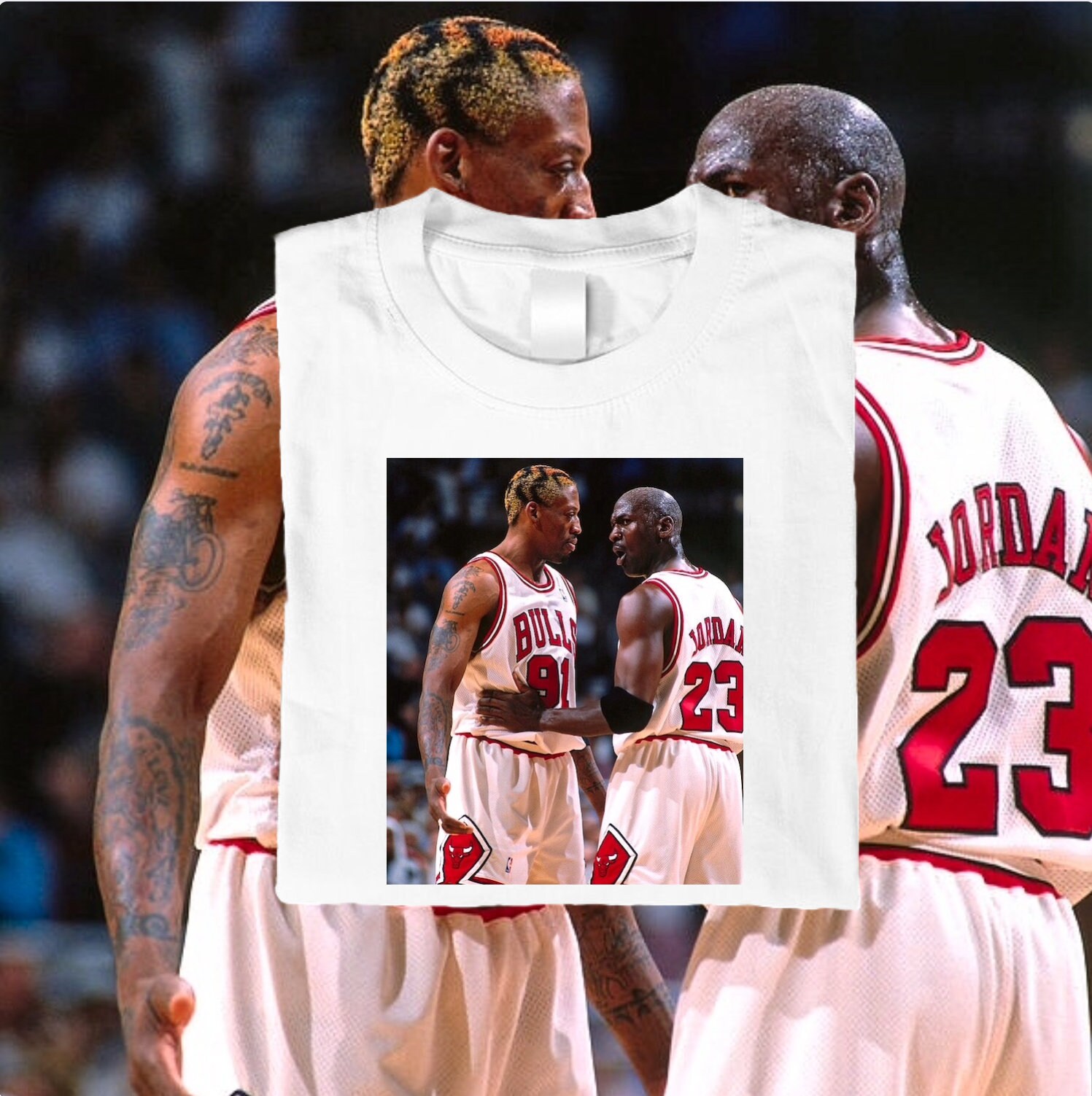 Michael Jordan Dennis Rodman White T 