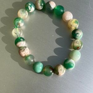 Green Flower Agate Bracelet 8-9mm