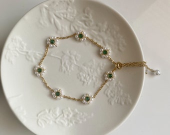 Bracelet de perles avec pendentif fleur, bijoux de tous les jours/bijoux de mariage/soirée