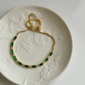 Pulsera ajustable de esmeralda con piedra blanca de cristal, joyería para fiestas y uso diario