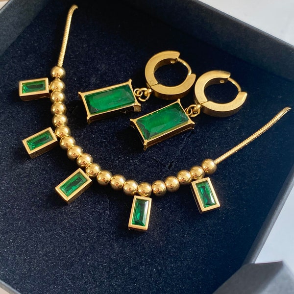 Darcie emerald choker & earring set,wedding/christmas/party jewellery,gift set