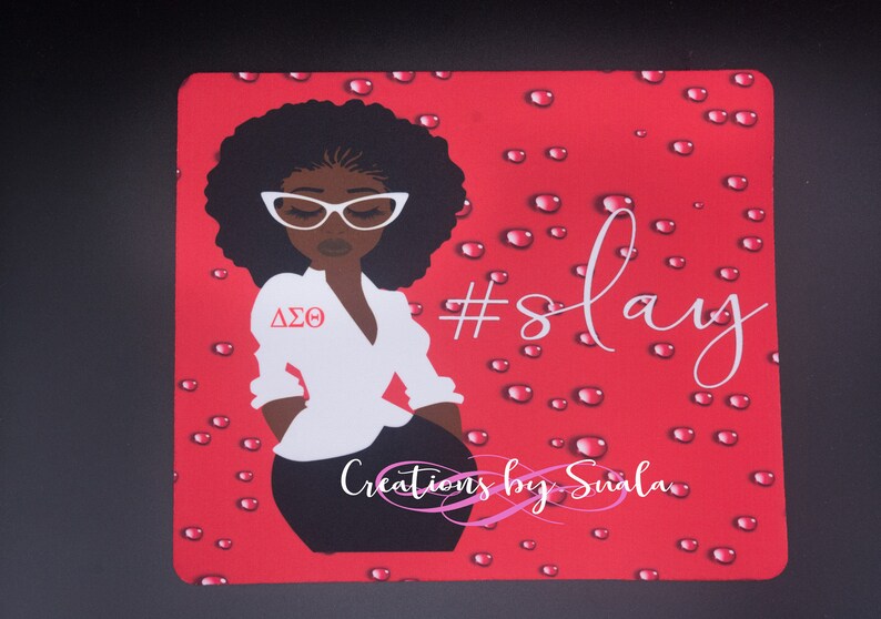 DELTA #slay Sorority Anniversary PNG Mousepad White Divine Nine HBCU Red Delta Sorority Woman Sublimation Sorority Red Mousepad