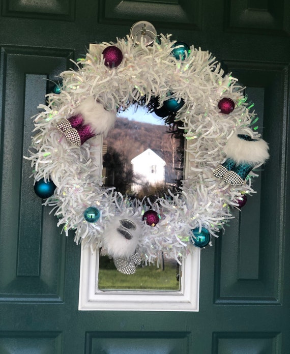 White Iridescent Garland Winter Holiday Wreath 