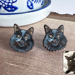 Custom Pet Earrings - Handmade Painted Wood Hypoallergenic Stud Earrings