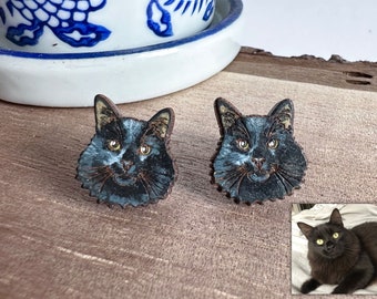 Pendientes personalizados para mascotas - Pendientes de botón hipoalergénicos de madera pintada a mano