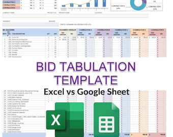 Bid Tabulation Detailed, Contractor Pricing Excel Template, Construction Vendor Price Comparison, Comparison of 5 Different Firms