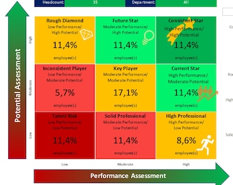 9-Box Grid Talent Management Excel Template, HR Assessment Dashboard
