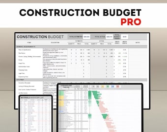 Construction Budget Tracker Excel & Google Sheets | Project Cost, Labor, Materials, Payment Tracker
